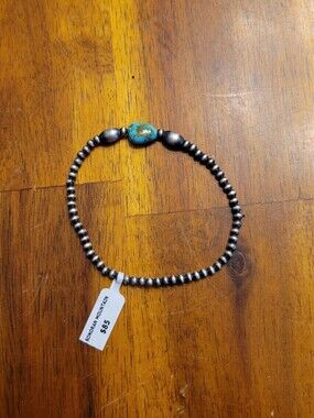 Sterling Silver Navajo Pearl Style Sonoran Mountain Turquoise Stretch Bracel